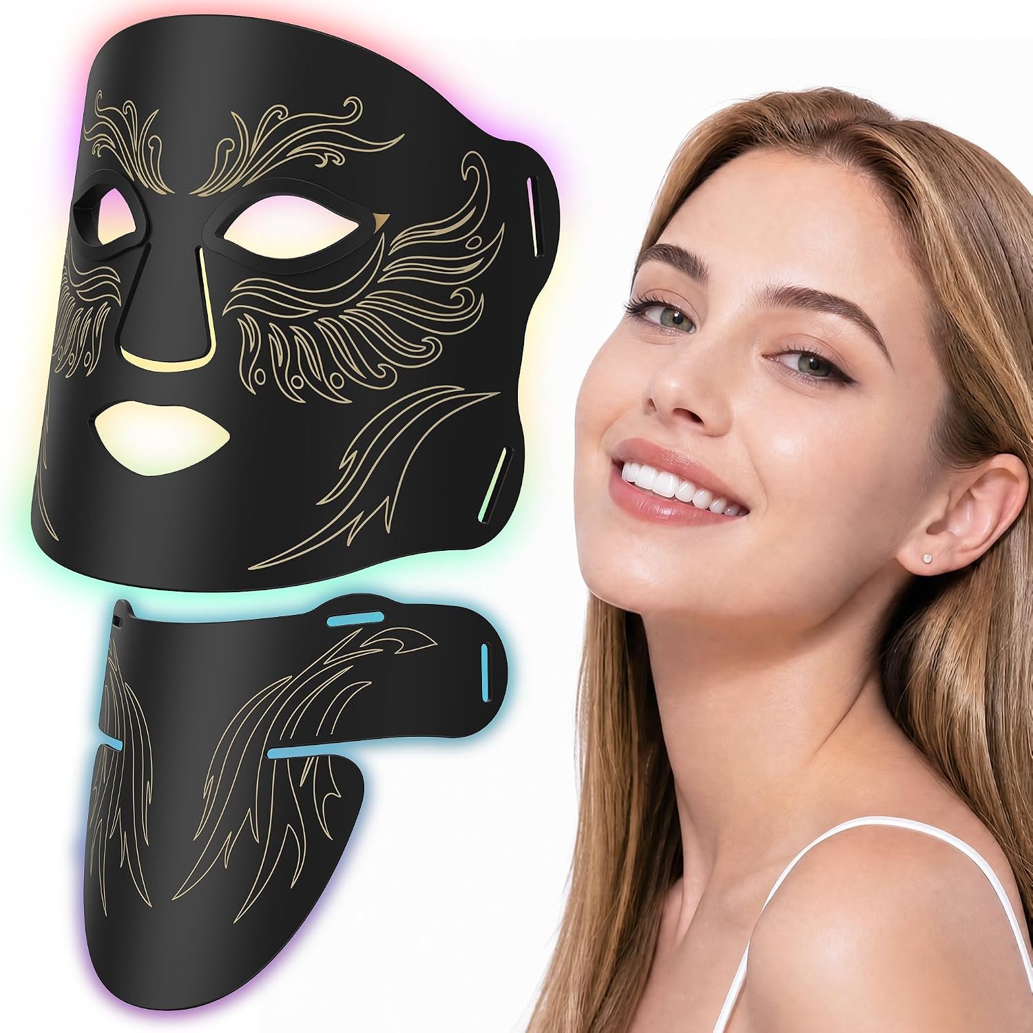 Red Light Therapy for Face & Neck, 850nm NIR LED Face Mask (M09), Rechargeable Light Therapy Mask – 240 Mins Use, Portable Home Skin Care Device for Anti-Aging & Skin Firming, Black