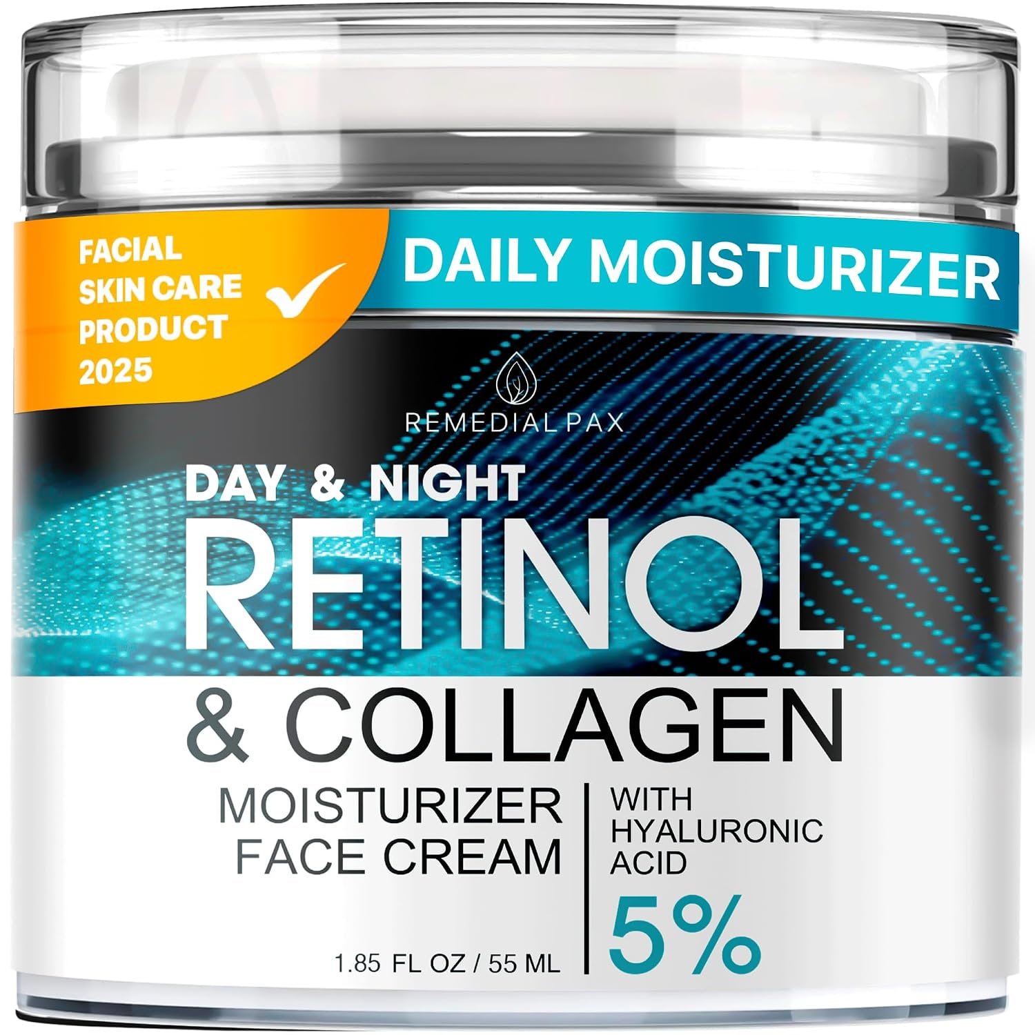 Retinol & Collagen Face Cream Day & Night – Face Moisturizer & Neck, 1.85oz