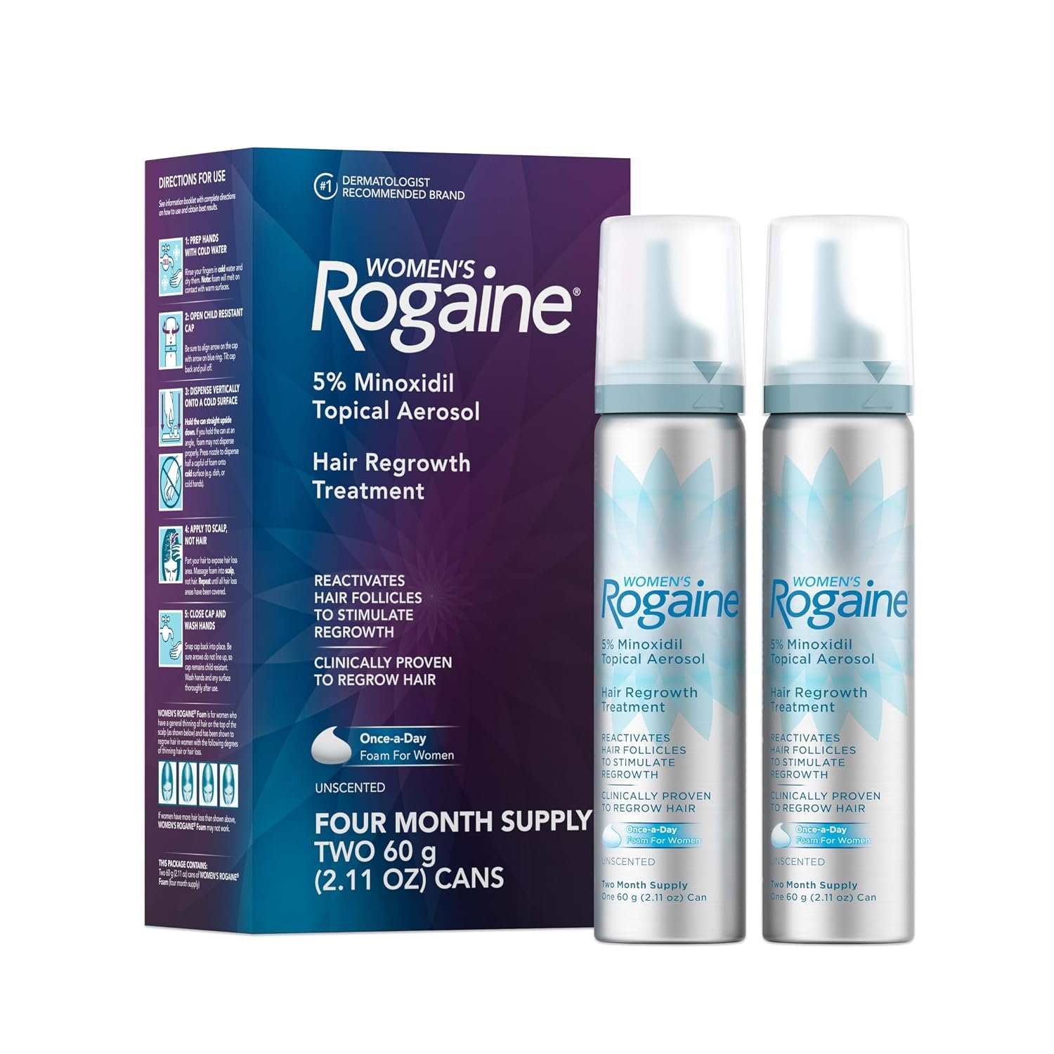 Women’s Rogaine 5% Minoxidil Topical Foam, Unscented, 2 x 2.11 oz