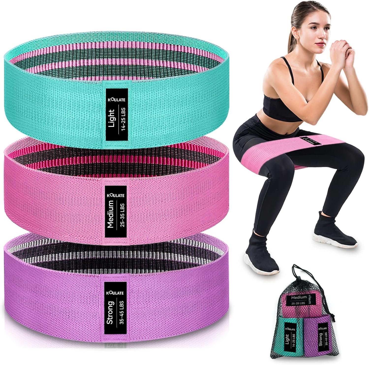 3 Levels Exercise Bands, Workout Fabric Resistance Bands for Women and Men