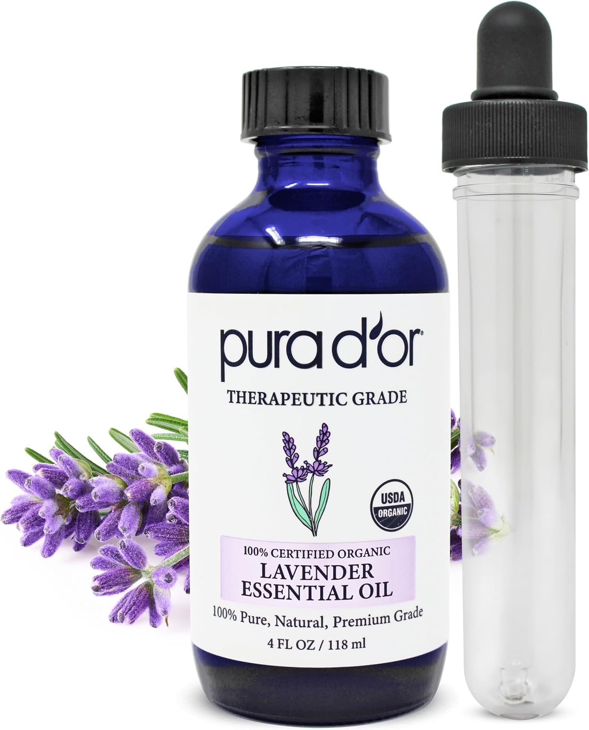 PURA D’OR Organic Lavender Essential Oil for Diffuser Aromatherapy, 4oz
