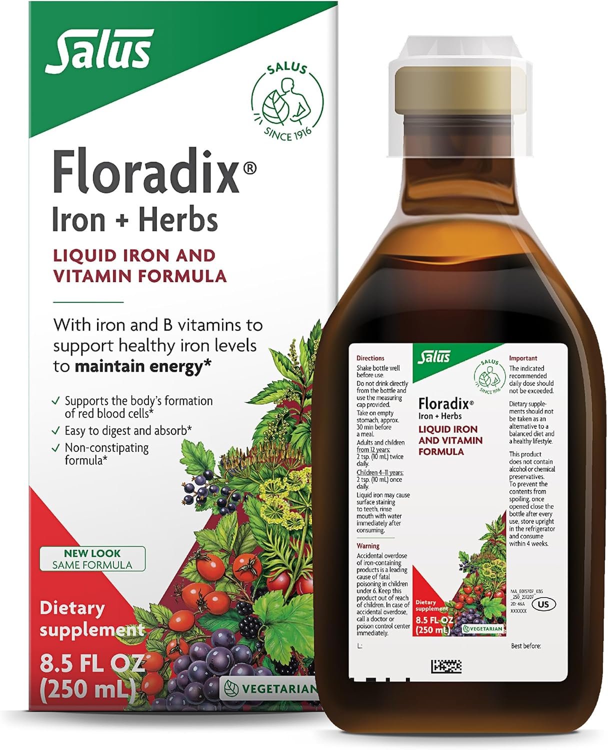 Floradix Iron & Herbs, Herbal Supplement for Men and Women, 8.5 fl oz