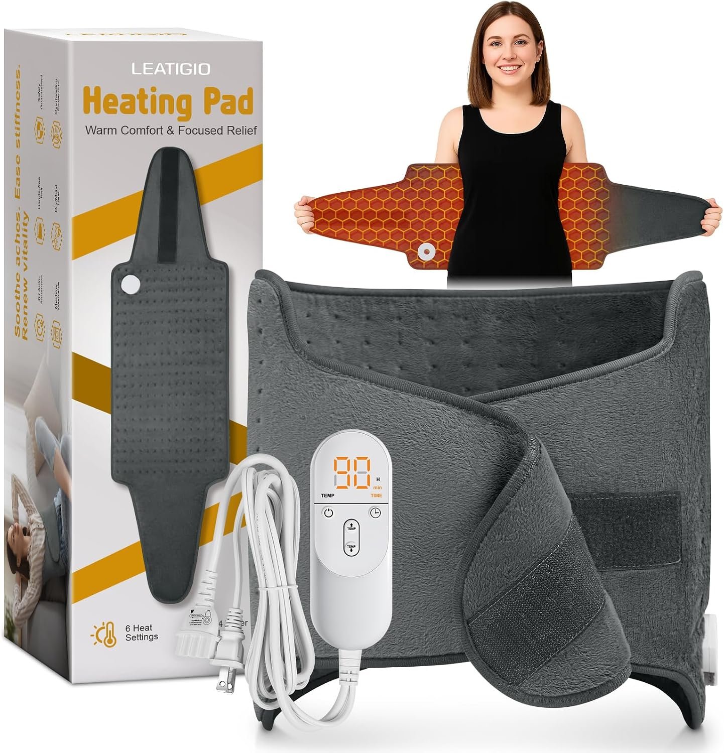 Heating Pad for Back and Period Cramps – Christmas Gift for Women Men Mom