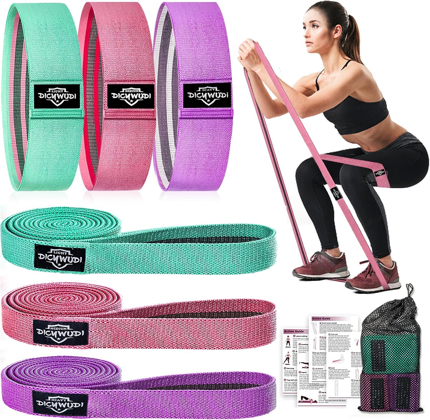 Fabric Resistance Bands for Working Out, 6Pack Non-Slip Exercise Bands for Women and Men, Fabric Booty Bands for Home, Fitness, Pilates, Stretching